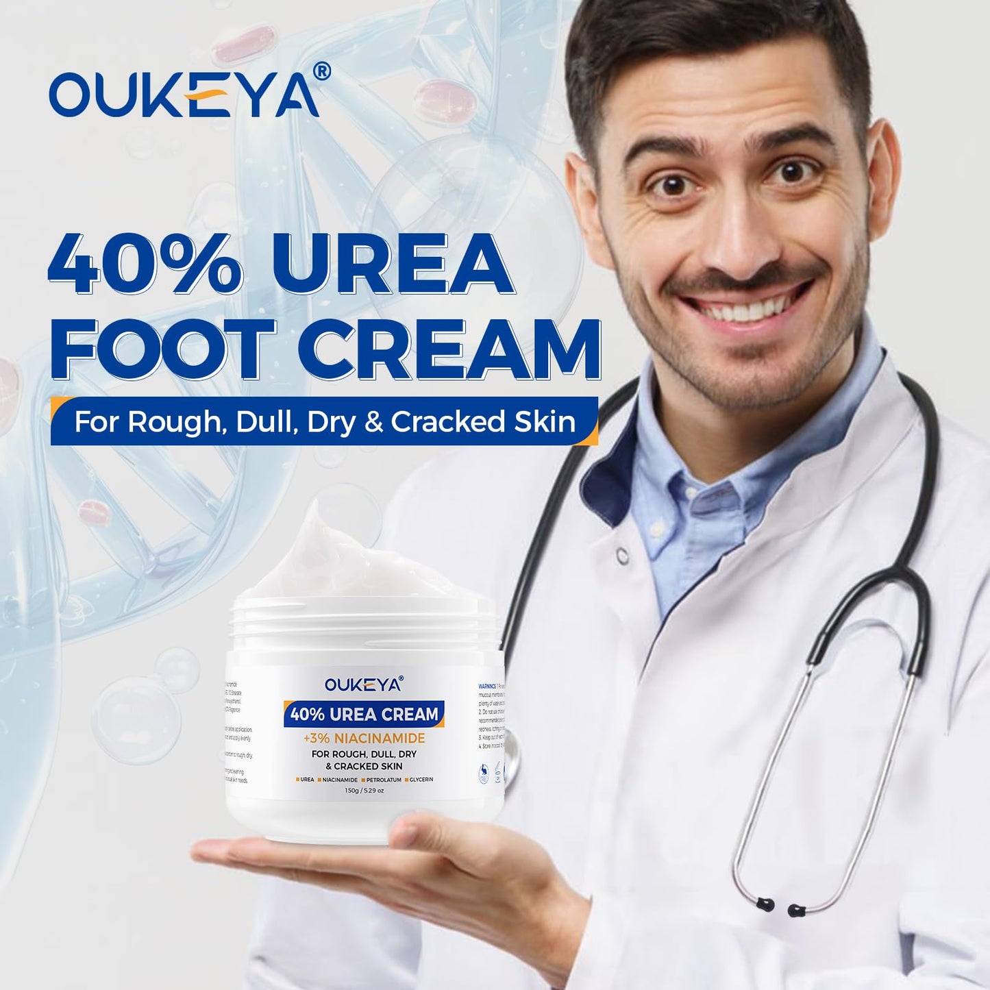 OUKEYA Urea Cream 40 Percent with 3% Niacinamide, 5.29oz