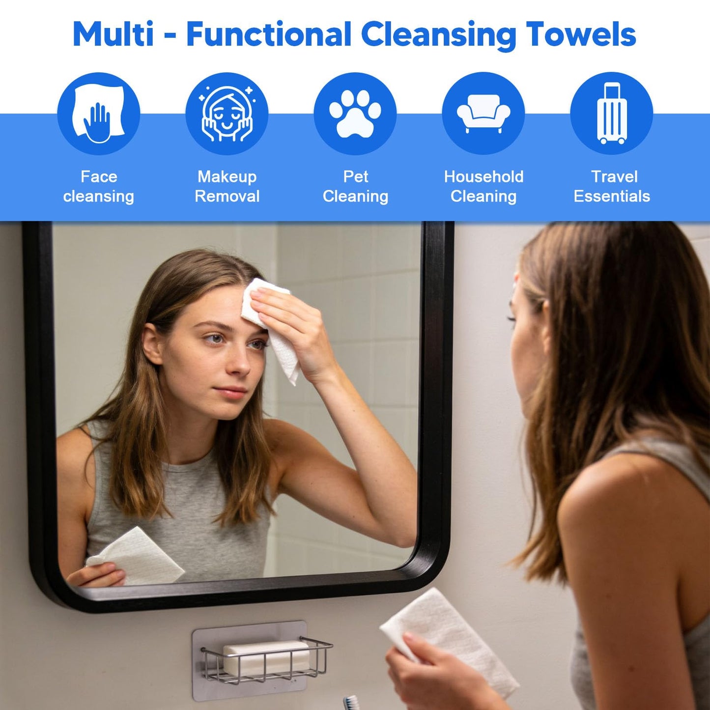 KODAMO Disposable Face Towels – 2 Pack (100 Count) – Ultra Soft & Thick Biodegradable Makeup Remover Cloths – Lint-Free Facial Cleansing Cloths in Paper Box