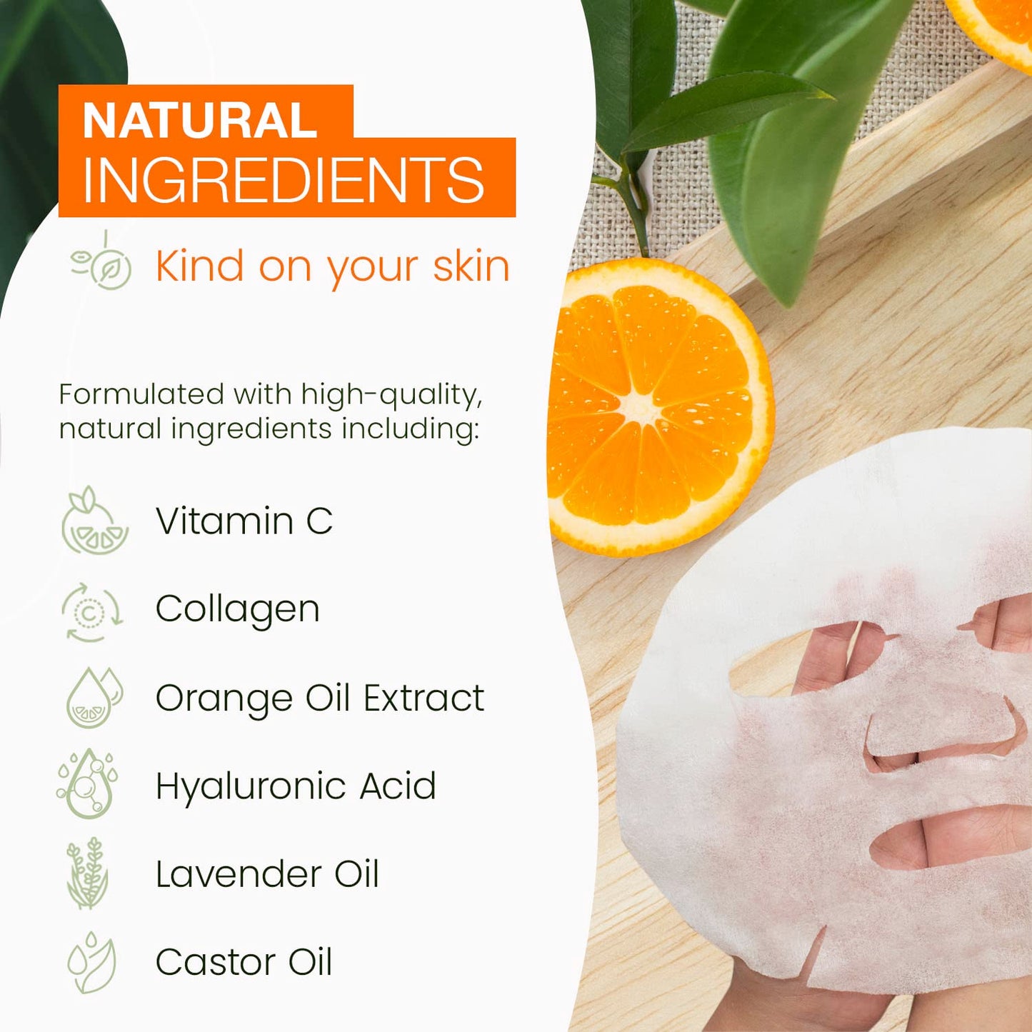 Natural Chemist Vitamin C & Collagen Sheet Face Mask - Brightening, Anti-Aging, Skin Nourishing, Moisturizing, Dermatologist Tested, Cruelty Free Korean Skin Care For All Skin Types - 20 Masks