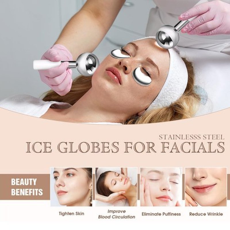 Spinning Ice Globes for Face with Cooling Eye Pad attached, Unbreakable Stainless Steel Cryo Globes with Carry Case, Ideal Esthetician Supplies Cryo Sticks for Face & Eyes