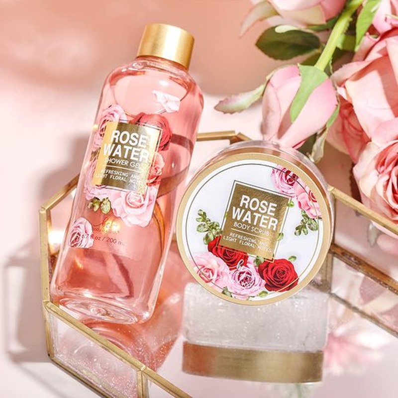 Valentines Day Gifts Spa Set for Her - Spa Gift Baskets for Women, 5 Piece Mothers Day Gifts for Mom with Rose Scented Shower Gel, Body Scrub, Body Lotion, Hand Soap