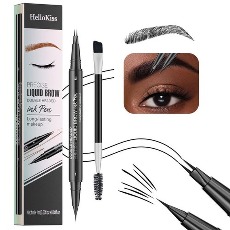 Hello Kiss Microblading Eyebrow Pen, Hello Kiss Liquid Eyebrow Pen, Curved Eyebrow Pen, Trailott Eyebrow Pen, Hellokiss Microblading Eyebrow Pen, Magical Curved Brow Pen (Black)