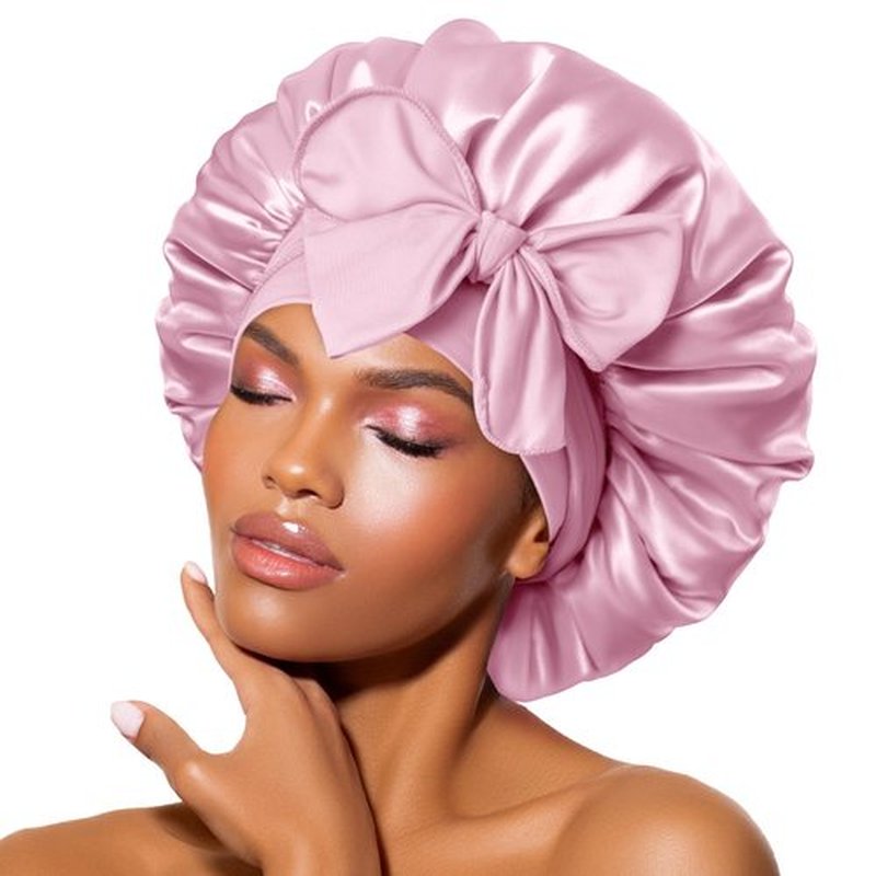 BONNET QUEEN Satin Bonnet Silk Bonnet for Sleeping Women Hair Bonnet Night Sleep Cap Scarf wrap for Curly Hair with tie Band Rose Gold