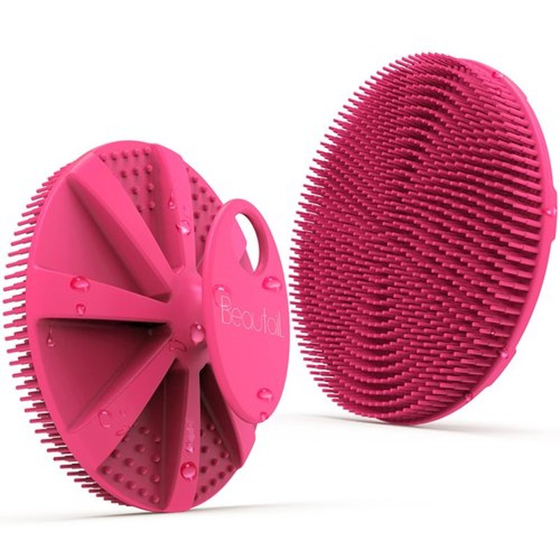 Silicone Body Scrubber Shower Bath Brush, More Hygienic Than Traditional Loofah, Lather Nicely, Long Lasting, Gentle Exfoliating for Women Men Baby Sensitive Skin, 1 Pack, Rose