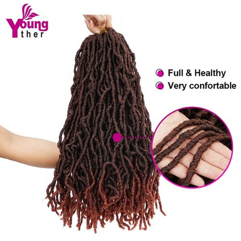 Youngther 18 inch New Faux Locs Crochet Hair Curly Wavy 6 Packs Crochet Faux Locs Hair Synthetic Crochet Hair for Black Women (18inch 6packs-T350)