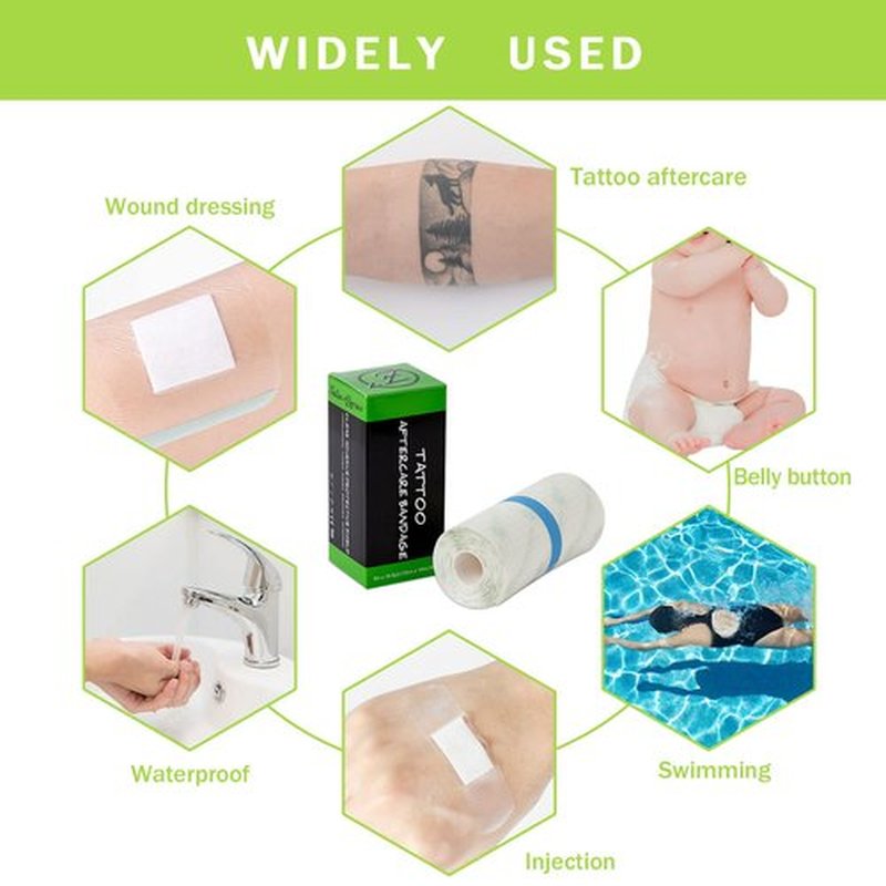 EZ Tattoo Aftercare Waterproof Bandage Derm Film Roll 6 Inch x 10.9 Yard Transparent Adhesive Wraps Protect and Heal Dressing Tape for Second Skin Protection and Recovery