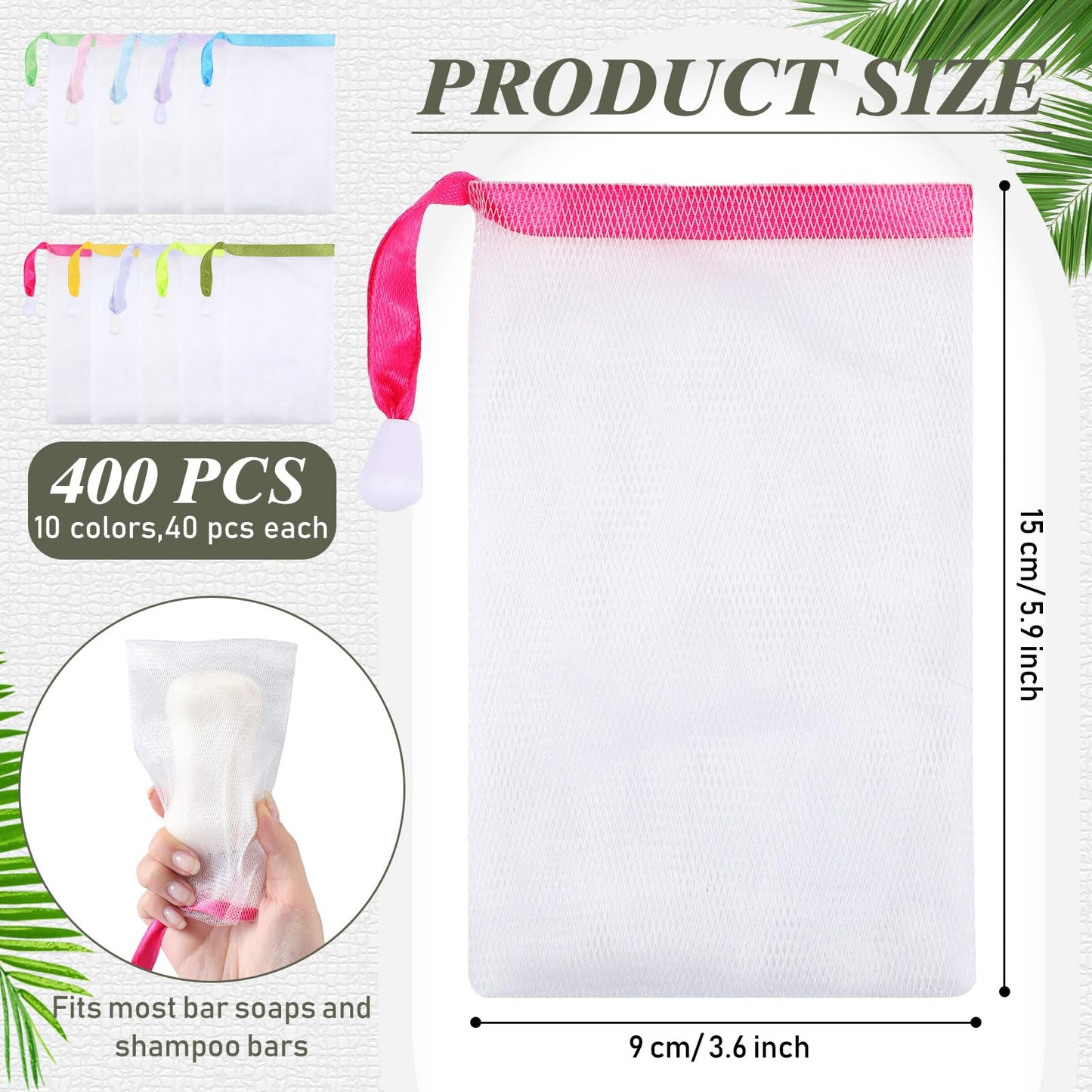 Sunnyray 400 Pcs 10 Colors Mesh Soap Bags Handmade Soap Mesh Nets with Drawstring Exfoliating Pouch for Foaming and Drying for Shower Body Facial Cleaning Tool