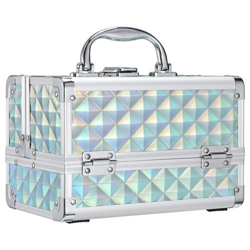 FRENESSA Makeup Train Case Portable Cosmetic Box Makeup Case Organizer with Mirror 2 Trays Lockable Makeup Storage Box for Cosmetologist, Makeup Tools, Craft Travel Cosmetology Case Blue