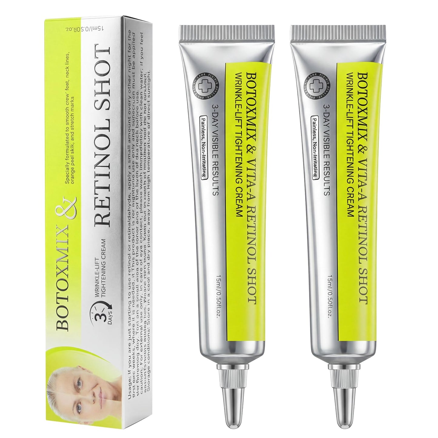 Vita-A Retinol Shot Wrinkle-Lift Tightening Cream, High-Strength Retinoid for Anti-Aging, Anti Wrinkle Cream - Natural Pore Minimizer, Wrinkles & Fine Lines for All Skin (2 Bottle)