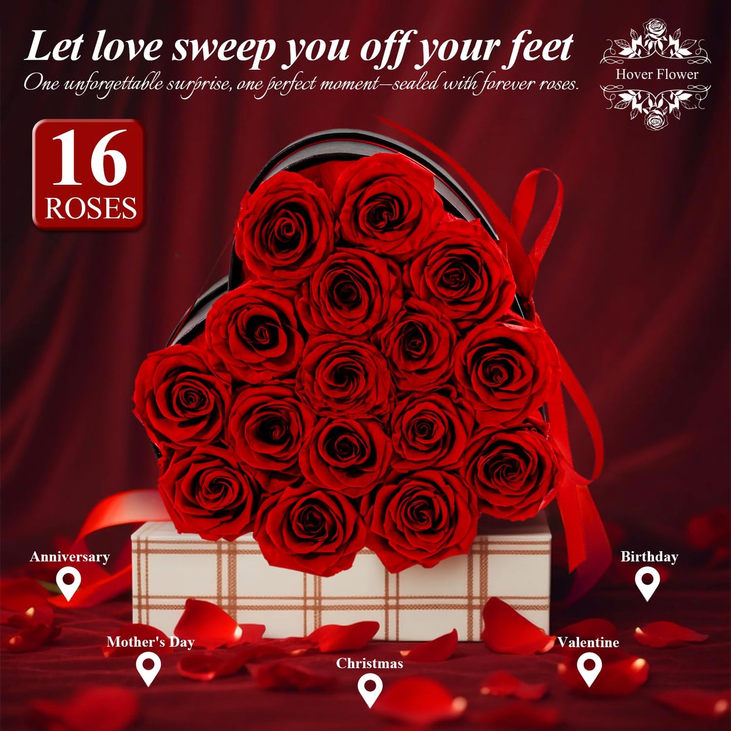 Hover Flower 27 Forever Preserved Flowers in a Box, Vanlentines Day Gifts for Her, Eternal Roses Flowers for Delivery Prime, Birthday Gifts for Women Mom Grandma Wife (Red)
