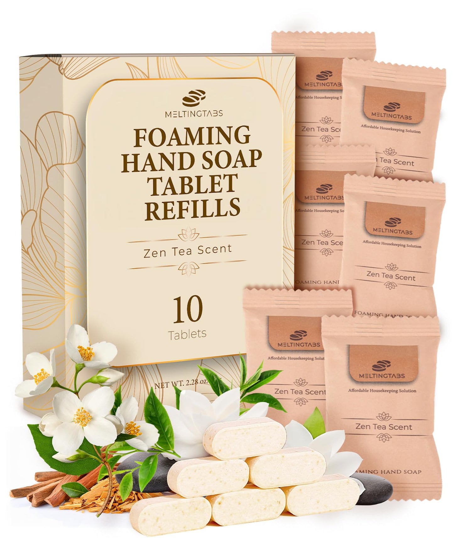MELTINGTABS Foaming Hand Soap Tablets Refill – Zen Tea Scent, 6-Pack Concentrated Tablets for Foaming Soap