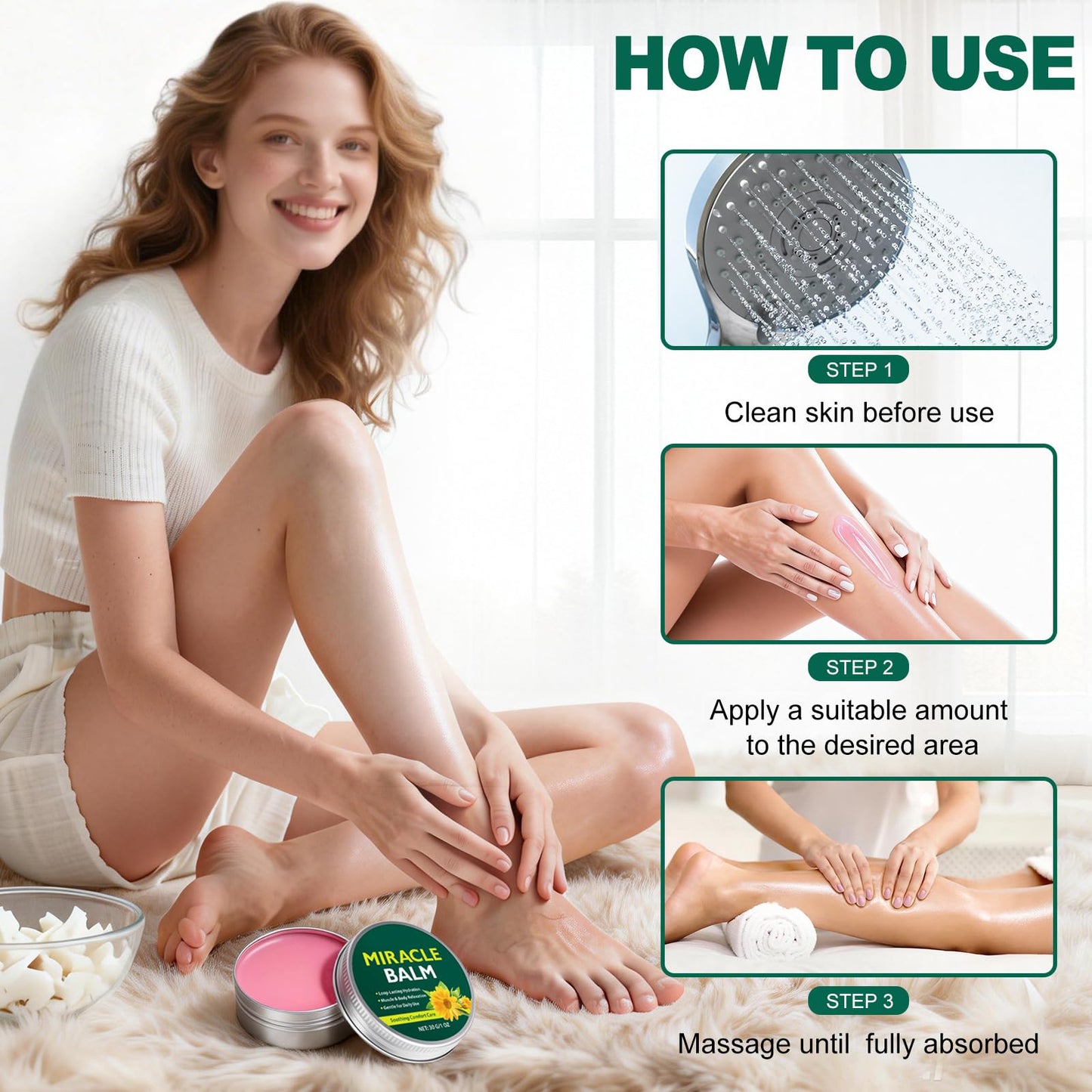 timlasa 2 Pack Miracle Balm, Natural Botanical Cream for Legs, Arms, Back, Hands & Feet, Helps Relax Sore Muscles & Joints, Gentle Skin-Friendly Formula