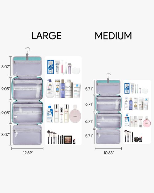 OlarHike Travel Toiletry Hanging Bag Waterproof Bags, Makeup, Toiletries, Jewelry, Travel Essentials 3 in 1 Packing Organizers, Cosmetic Travel-Sized Container, Medium Capacity for Women Cyan