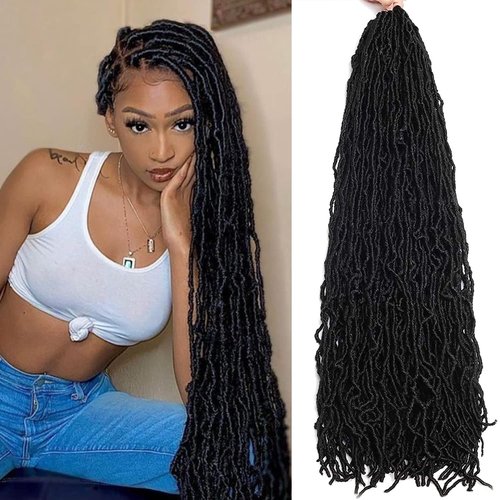 Faux Locs Crochet Hair 36 Inch 5 Packs Pre Looped Soft Locs Crochet Hair Natrual Black Color Synthetic Hair Extension for Women and Girls(36Inch, 1B)