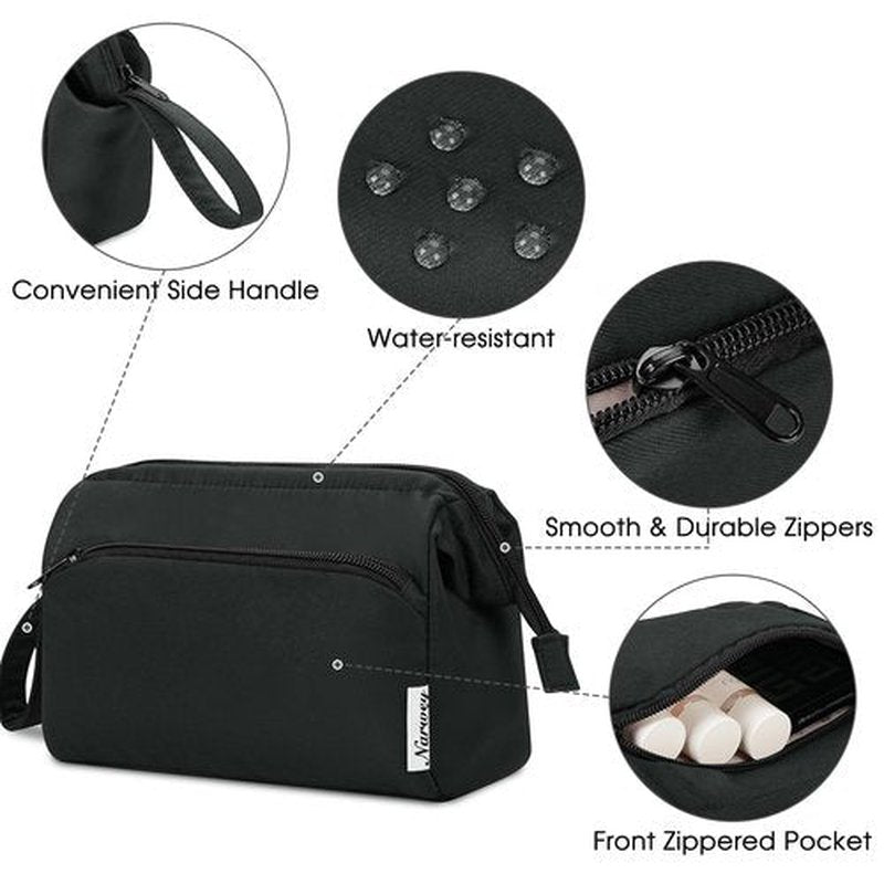 Narwey Large Makeup Bag Women Wide-open Make up Bag Travel Cosmetic Bag Organizer Toiletry Bag for Cosmetics Toiletries Accessories (Black)