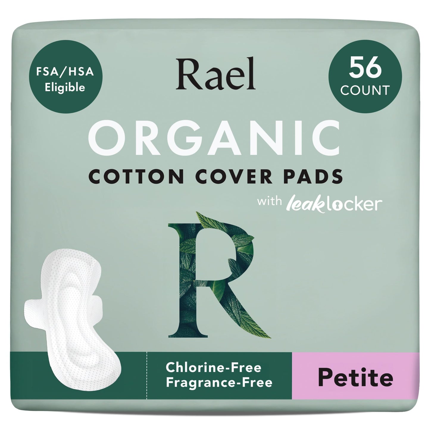 Rael Pads for Women, Organic Cotton Cover - Period Pad with Wings, Feminine Care, Sanitary Napkins, Light Absorbency, Unscented, Ultra Thin (Petite, 56 Count)