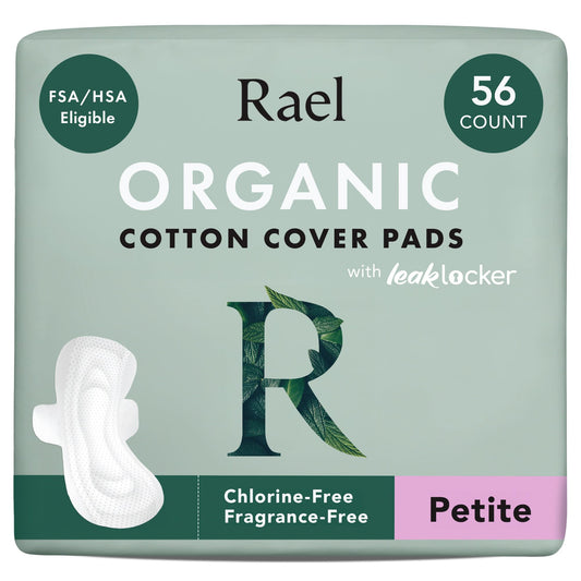 Rael Pads for Women, Organic Cotton Cover - Period Pad with Wings, Feminine Care, Sanitary Napkins, Light Absorbency, Unscented, Ultra Thin (Petite, 56 Count)