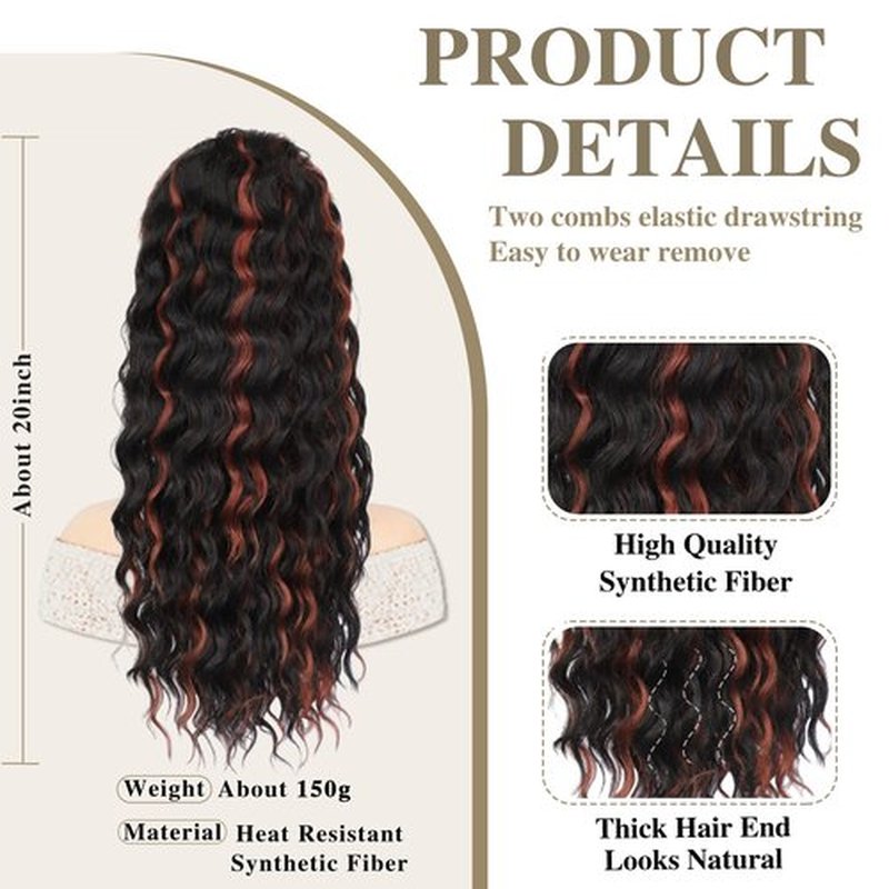AISI BEAUTY Curly Ponytail Extension,Drawstring Ponytail Extension for Black Women Synthetic Curly Wavy 20 Inch Fake Clip in Ponytail Hair Extensions for Daily Use(1BH30)