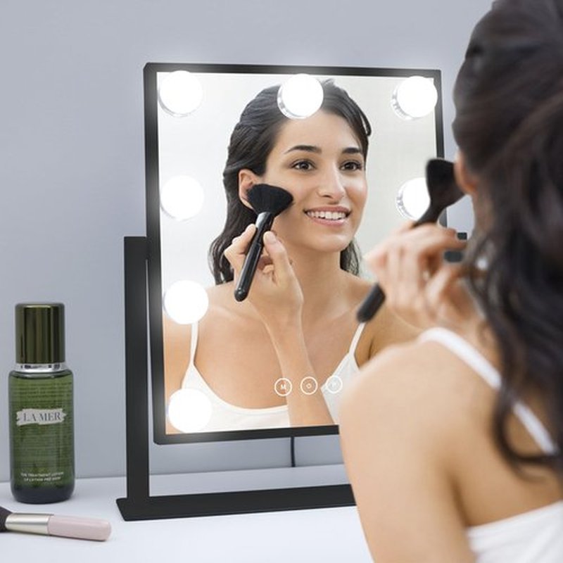 Vanity Mirror with Lights,Lighted Vanity Mirror with 9 Dimmable Bulbs for Dressing Room & Bedroom 3 Color Lighting Modes Detachable 10x Magnification 360°Ratation