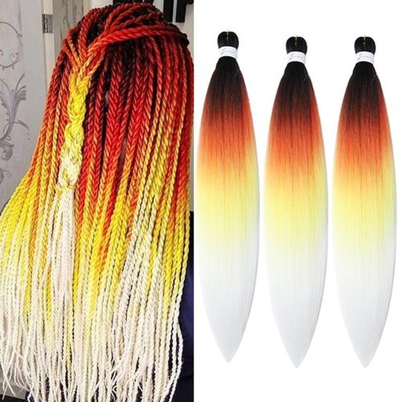 Pre Stretched Braiding Hair Extensions 30 Inch 3 Packs Crochet Twist Braids Hair High Temperature Synthetic Fiber Braid Hair Hot Water Setting（30",Black-Red-Yellow-White）
