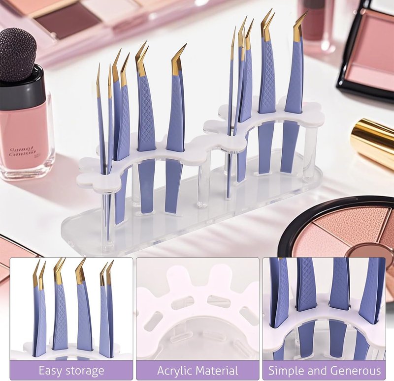 Acrylic Tweezer Holder for Eyelash Extensions - 8 Holes Display Stand | White Storage Solution