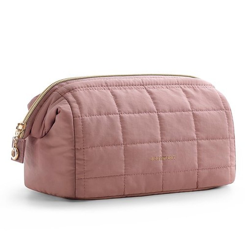BAGSMART Makeup Bag Travel Toiletry Bag, Puffy Padded Make Up Bags for Women Makeup Organizer Case, Wide-open Pouch Purse Travel Essentials Toiletries Accessories Brushes, Dark Pink