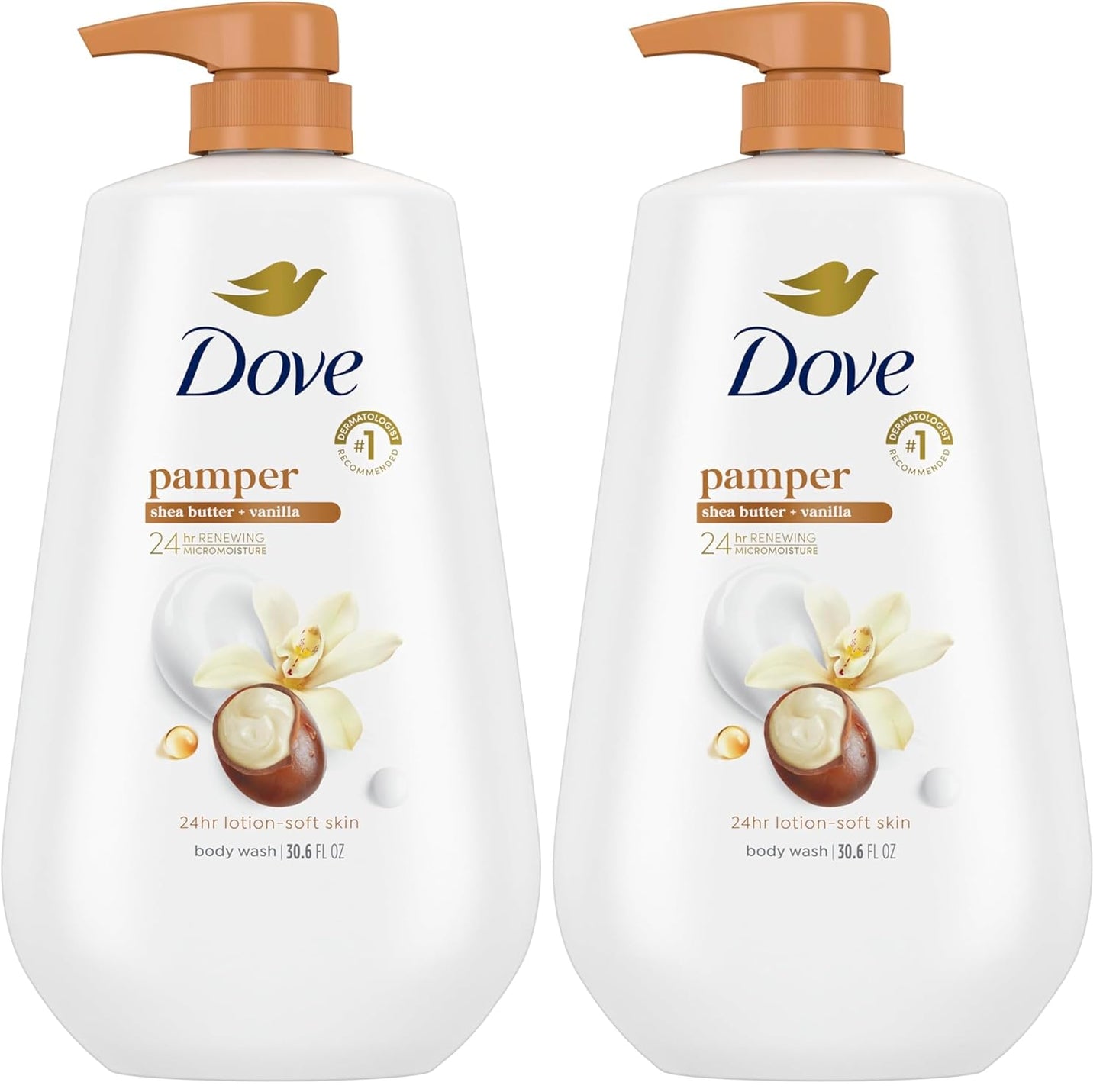 Dove Pampering Body Wash Nourishes & Feeds Skin Shea Butter with Warm Vanilla Effectively Washes Away Bacteria While Nourishing Your Skin 44.0 Fl Oz, (Pack of 2)