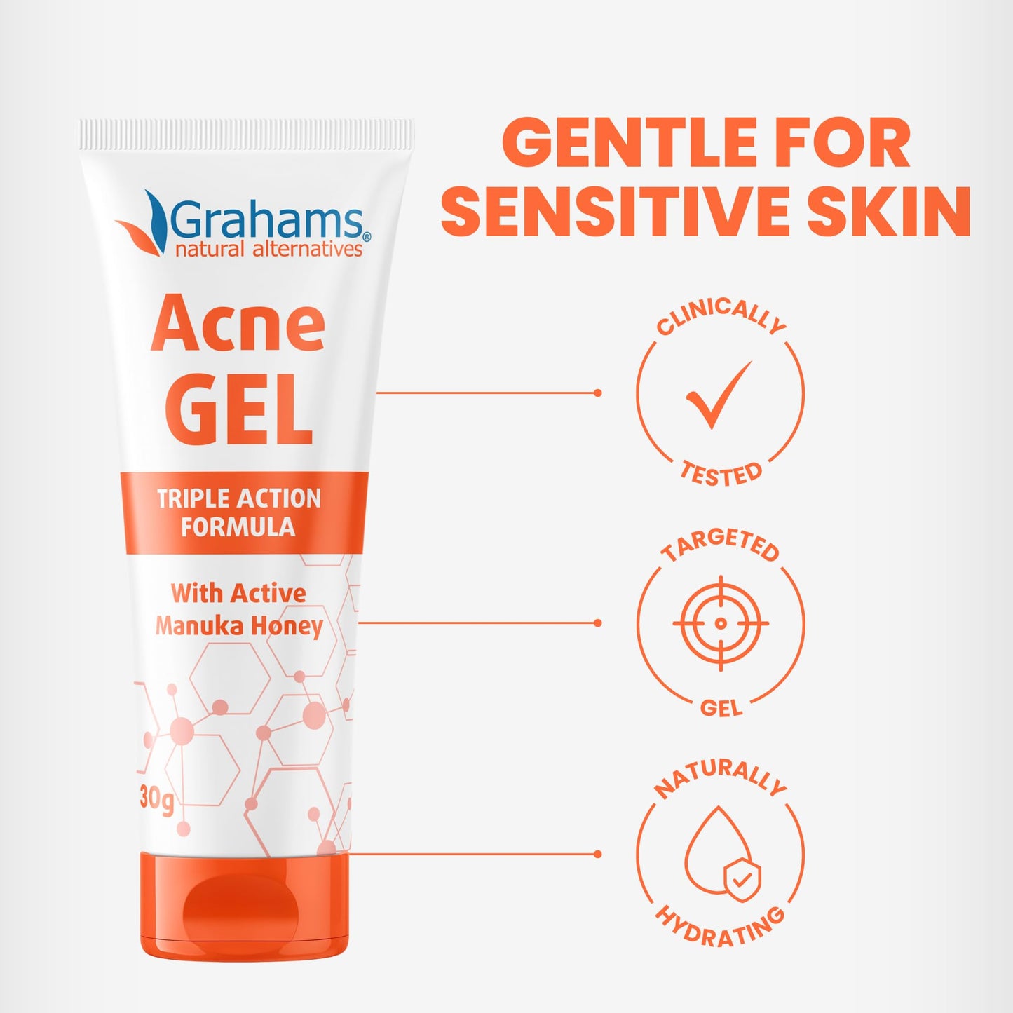 Grahams Natural Acne Gel Morning & Night Spot Treatment Pimple Cream for Face, Back & Body - All Natural with Witch Hazel, Honey, Aloe Vera, for Oily Skin & Blemish Control (1.06 oz)