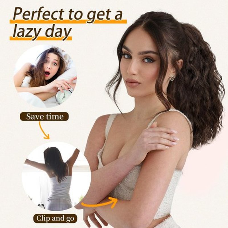 Claw Clip Ponytail Extension 18" Curly Wavy Pony Tails Hair Extensions Layered Natural Looking Clip on Ponytails for Women Synthetic Hair Extensions (Dark Brown)