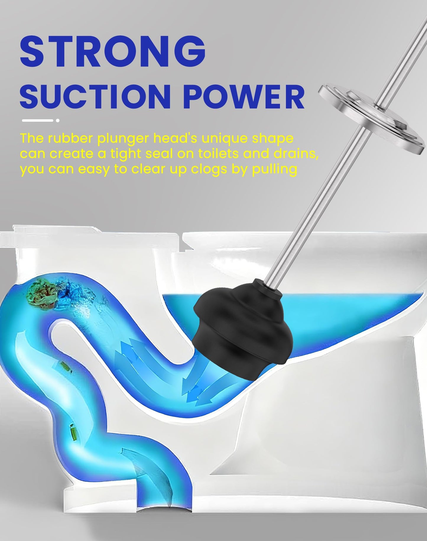 Dowry Anti-Hand Off Toilet Plunger with Holder for Bathroom,Powerful Efficient Force Suction Cup,Heavy Duty, Deep Cleaning, Nickel
