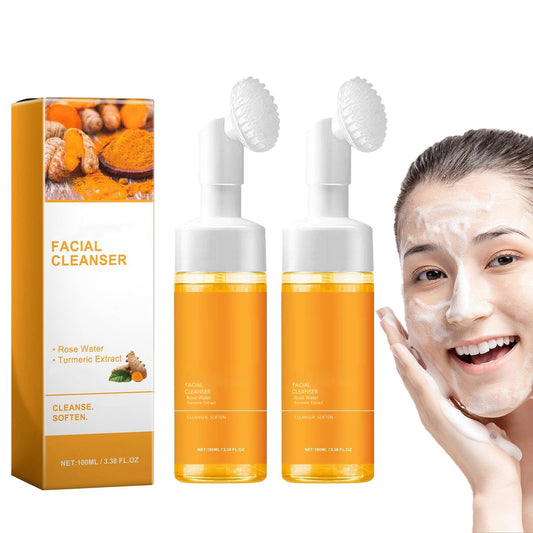EAEVDJ 2 Pcs Turmeric Face Wash, Deep Cleansing Exfoliating Glow Wash Turmeric Facial Cleanser With Brush.