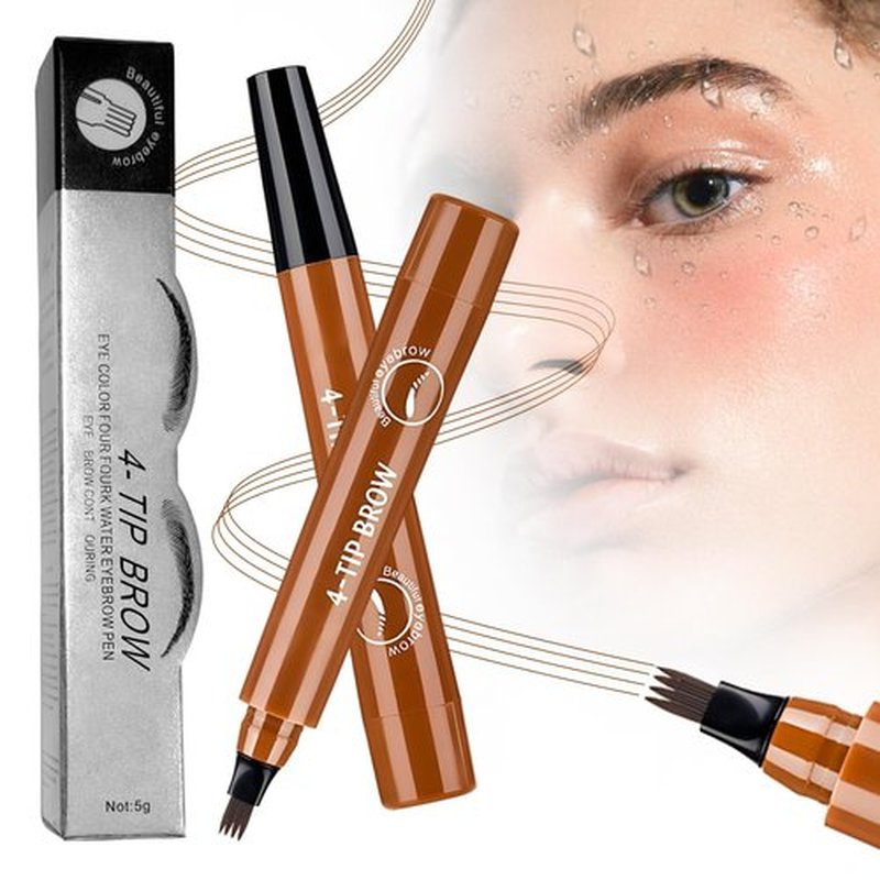 2Pc Magic Microblading Eyebrow Pencil, 2025 New Eyebrow Tattoo Pencil 4 Fork Tip, Upgrade Waterproof Brow Pencil with Micro-Fork Tip, Natural Fine Stroke Eyebrow Pen (Light Brown)