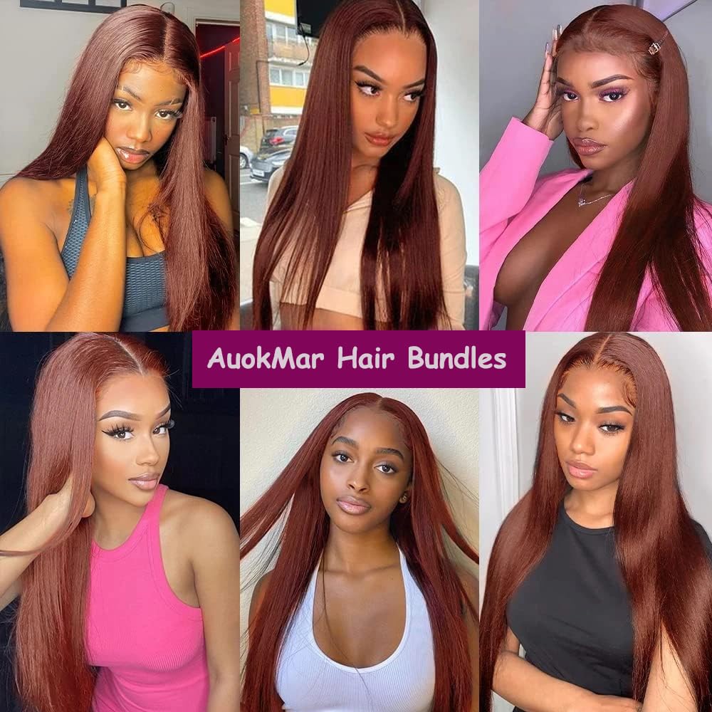 Color #33 Straight Bundles Human Hair Copper Red Human Hair Bundles 12 14 16 Inch 8A Peruvian Virgin Remy Hair 3 Bundles Reddish Brown Straight Bundles Hair Weave for Women