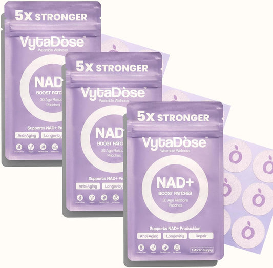 NAD+ Patches for Daily Energy & Focus | 5X Stronger, Water Resistant, Vegan - 3 Pack, 3 Months Supply