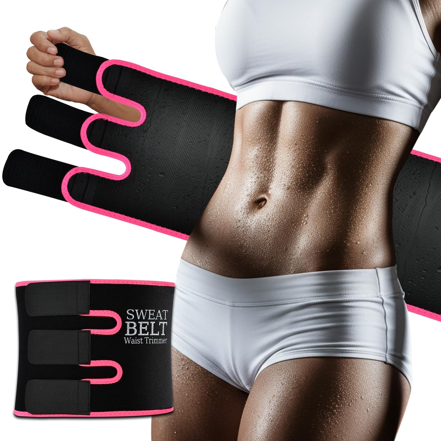 NEWCOO Sweat Waist Trainer For Women Men Waist Trimmer Sweat Belt Band Stomach Wrap Faja For Workout Weight Loss Lower Belly Fat Black/Pink