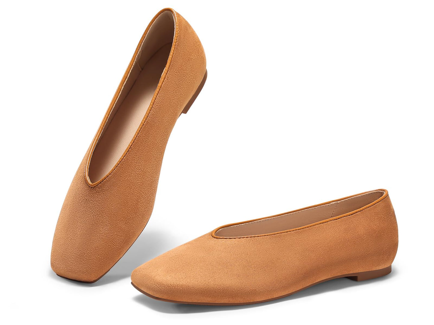 Coutgo Womens Ballet Flats Comfortable Closed Square Toe Flats Slip On Suede Work Dress Shoes