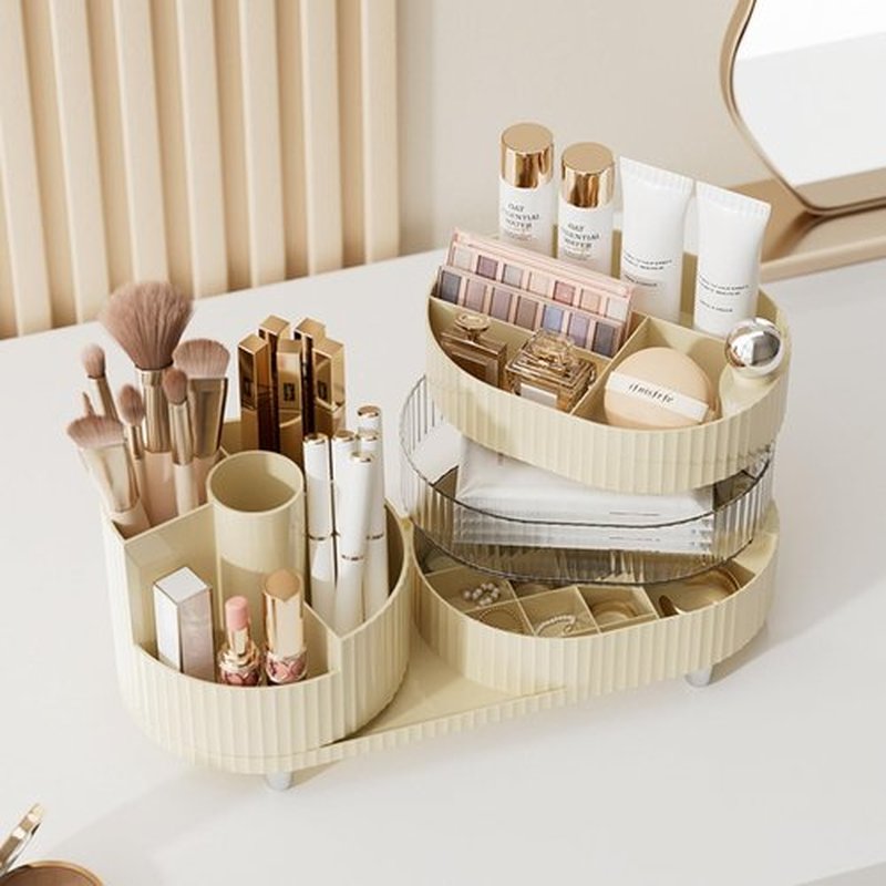 Rotating Large Capacity Cosmetic Display Case,Bathroom Counter Organizer Countertop Storage,Cosmetics Skincare Shelf Organizer (Coffee, L)