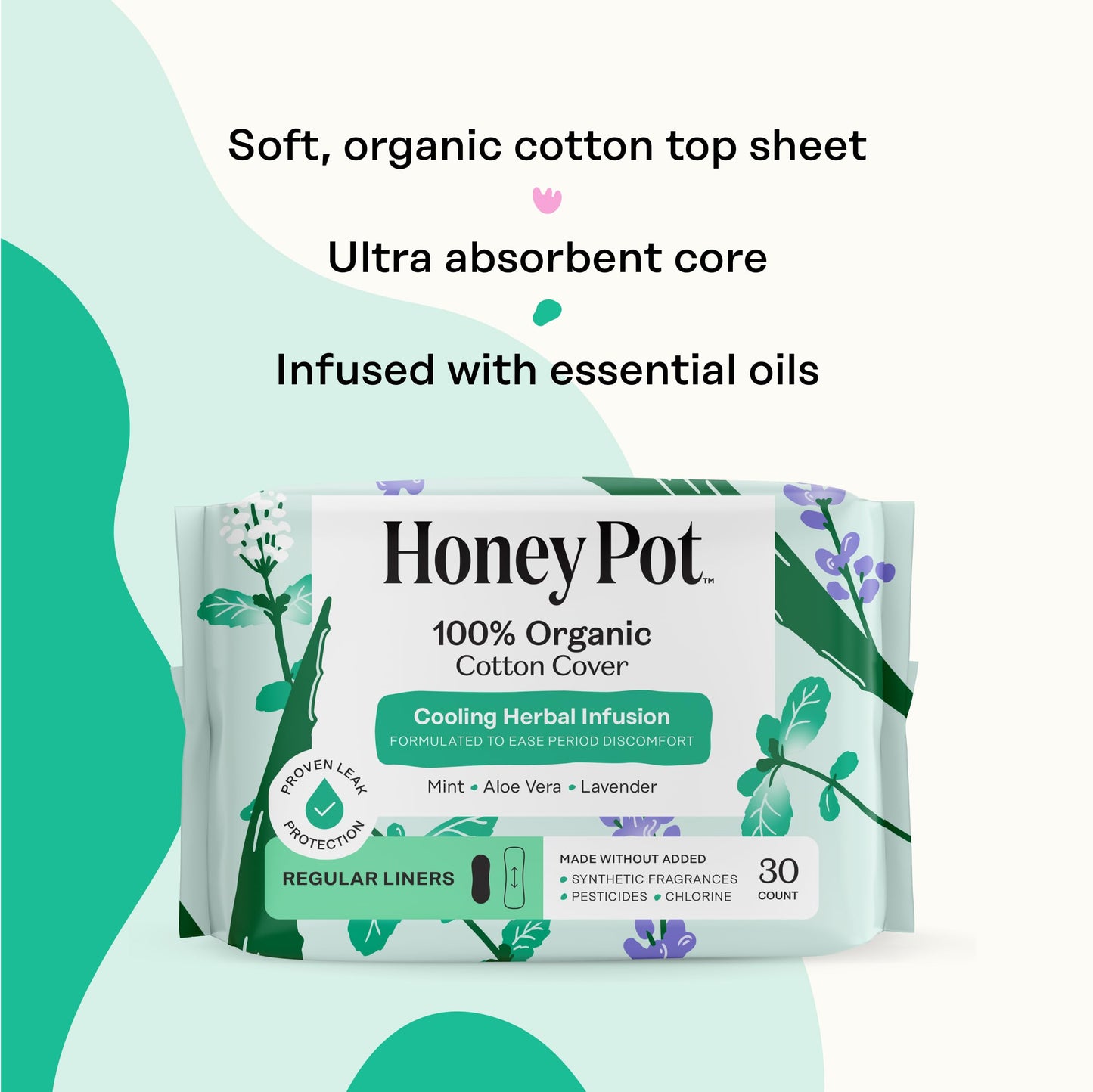 The Honey Pot Company - Herbal Everyday Panty Liners for Women - Infused w/Essential Oils for Cooling Effect & Organic Cotton Cover - Feminine Care - 30 ct