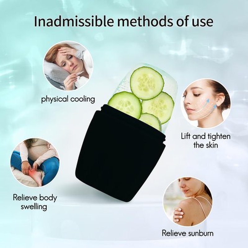 2Pack Ice Roller for Face, Qewro Silicone for Tone skin, Reusable Eye Puffiness Relief, Ice Roller Mold for Neck, Facial Roller to Remove Fine Lines Pores Anti Wrinkles (Black and Black)