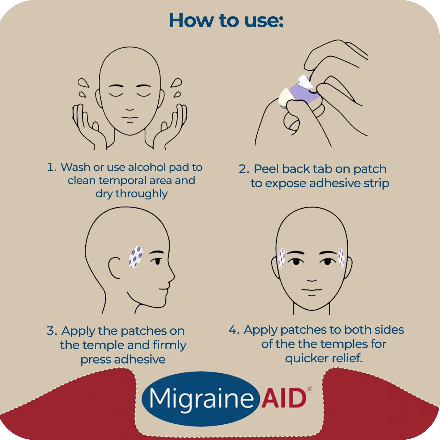 Migraine AID - Migraine Support Patches, Fast-Solution & Non-Medicated Support for Head Tension, Easy to Apply, Suitable for Everyday Use, 10 Disposable Patches, Made in USA