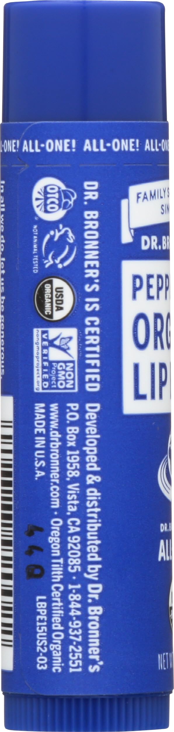 Dr Bronner's, Lip Balm Peppermint Organic, 0.15 Ounce