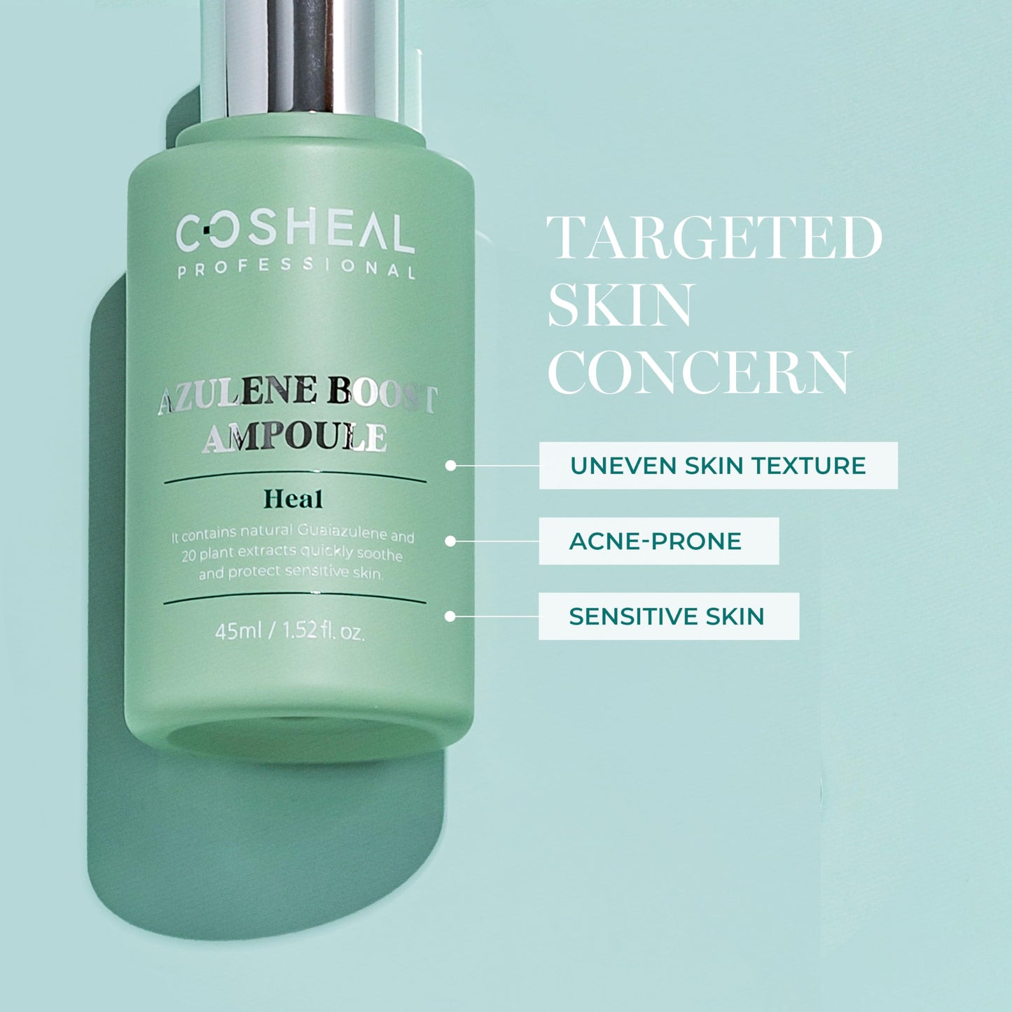 COSHEAL Azulene Boost Ampoule 1.52 fl oz, Calming & Soothing Serum with Guaiazulene, Centella Asiatica & Botanical Extracts, Hydrates Sensitive Skin, Korean Skin care