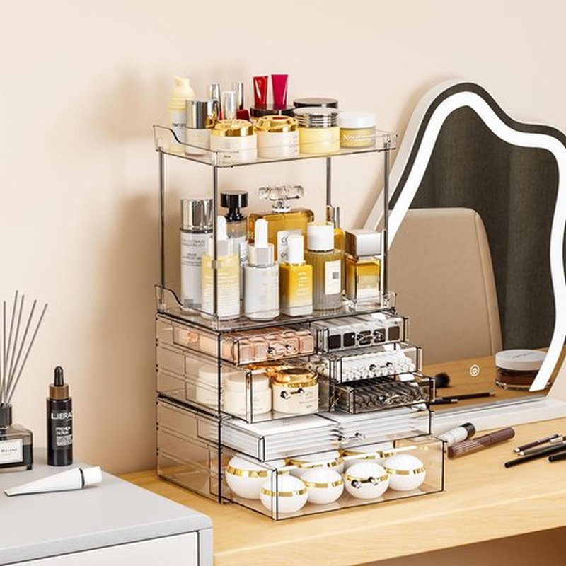 Yieach 3 Pack Clear Bathroom Counter Organizer With Drawers - Stackable Design,19.1" Tall Large Capacity - Suitable as Makeup Organizer,Vanity Skin Care Organizer,Dresser Top Organizer for Bedroom