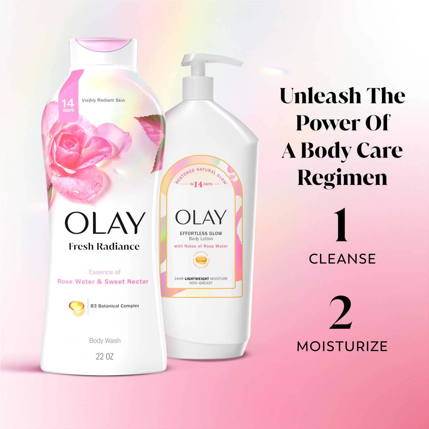 Olay Body Wash for Women, Fresh Radiance, Refreshing & Renewing, Made with Plant Based Cleansers, B3 Botanical Complex, For All Skin Types, Rose Water & Sweet Nectar Scent, 22 fl oz (Pack of 4)