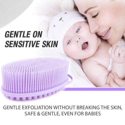 Avilana Silicone Exfoliating Body Scrubber – Dual-Sided Silicone Loofah for Shower, Body Scrubber for Men & Women, Gentle Loofa Alternative, Easy-to-Clean Silicone Body Scrubber (Lavender With Silver)