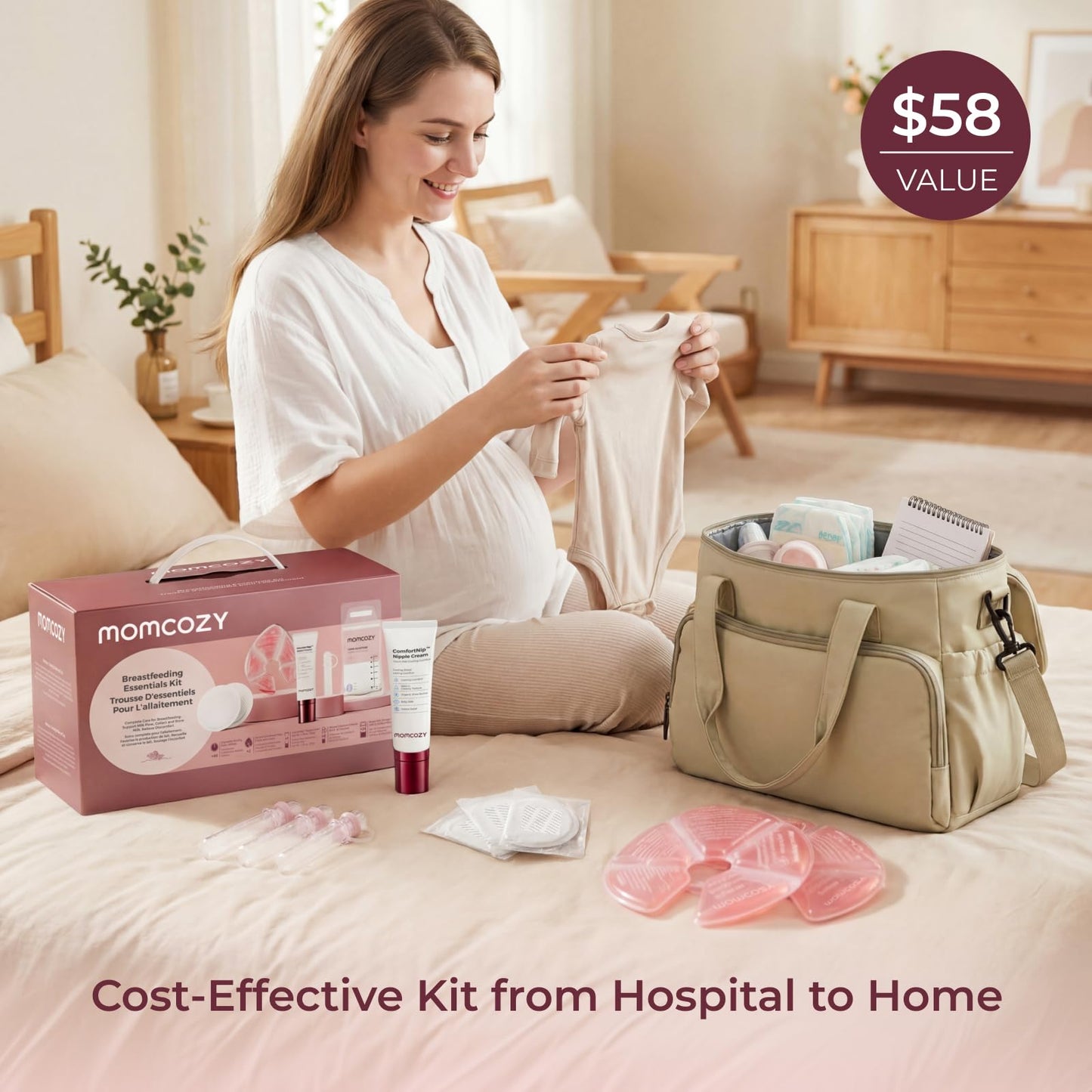 Momcozy 73pc Postpartum Essentials Kit, Initiate breastfeeding for New Moms, Hospital Bag Must Haves with Nursing Pads, Hot & Cold Breast Pads, Nipple Cream, Colostrum Collectors and Milk Storage Bags