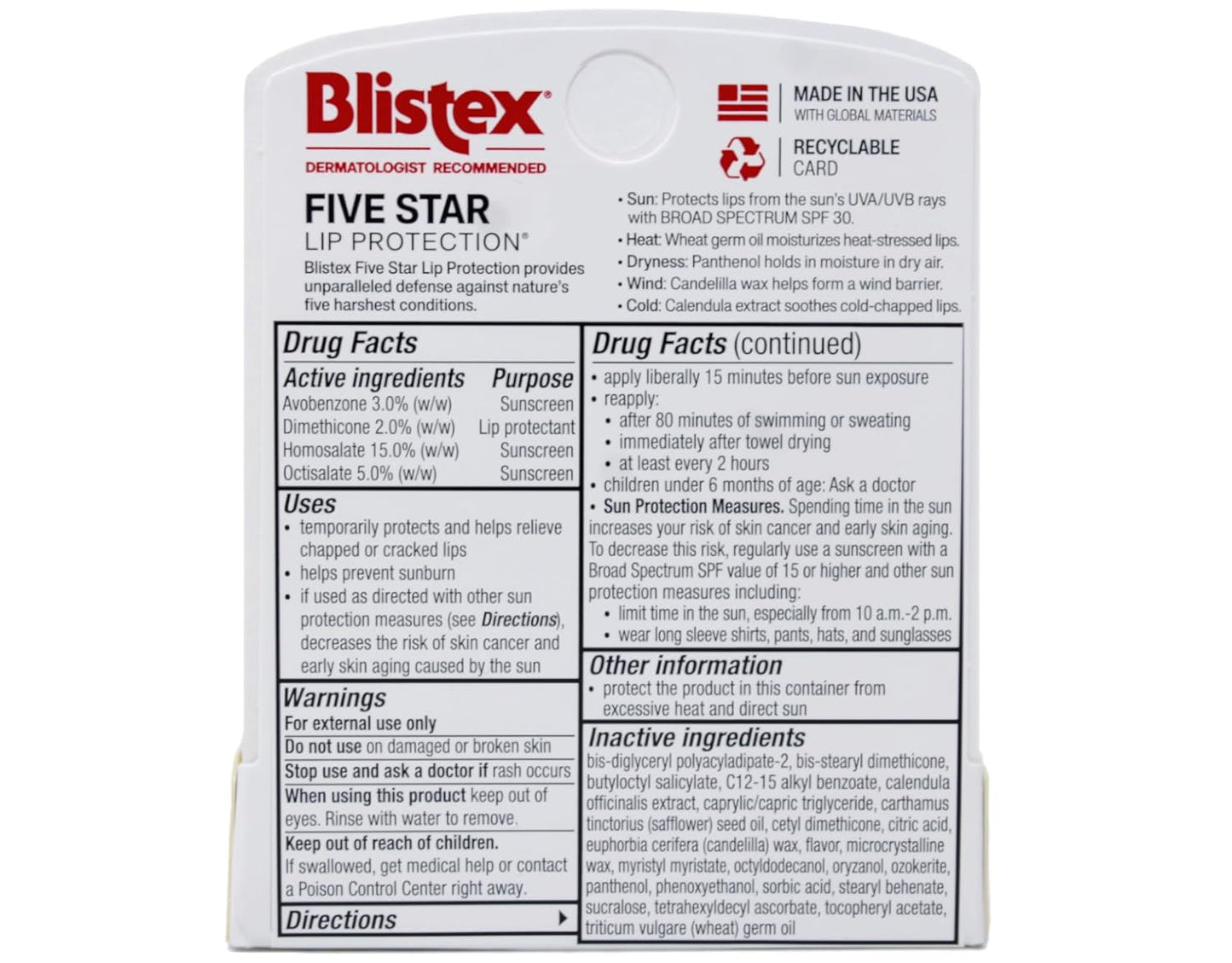 Blistex Five Star Lip Protection SPF 30 Lip Protectant, 0.15 OZ (Pack of 12)