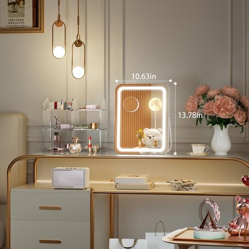 Hasipu Vanity Mirror with Lights, 11" x 14" LED Makeup Mirror, 3 Modes Light, Smart Touch Control Dimmable, 360°Rotation, Rectangle White Frame, with 5X Magnifying Glass