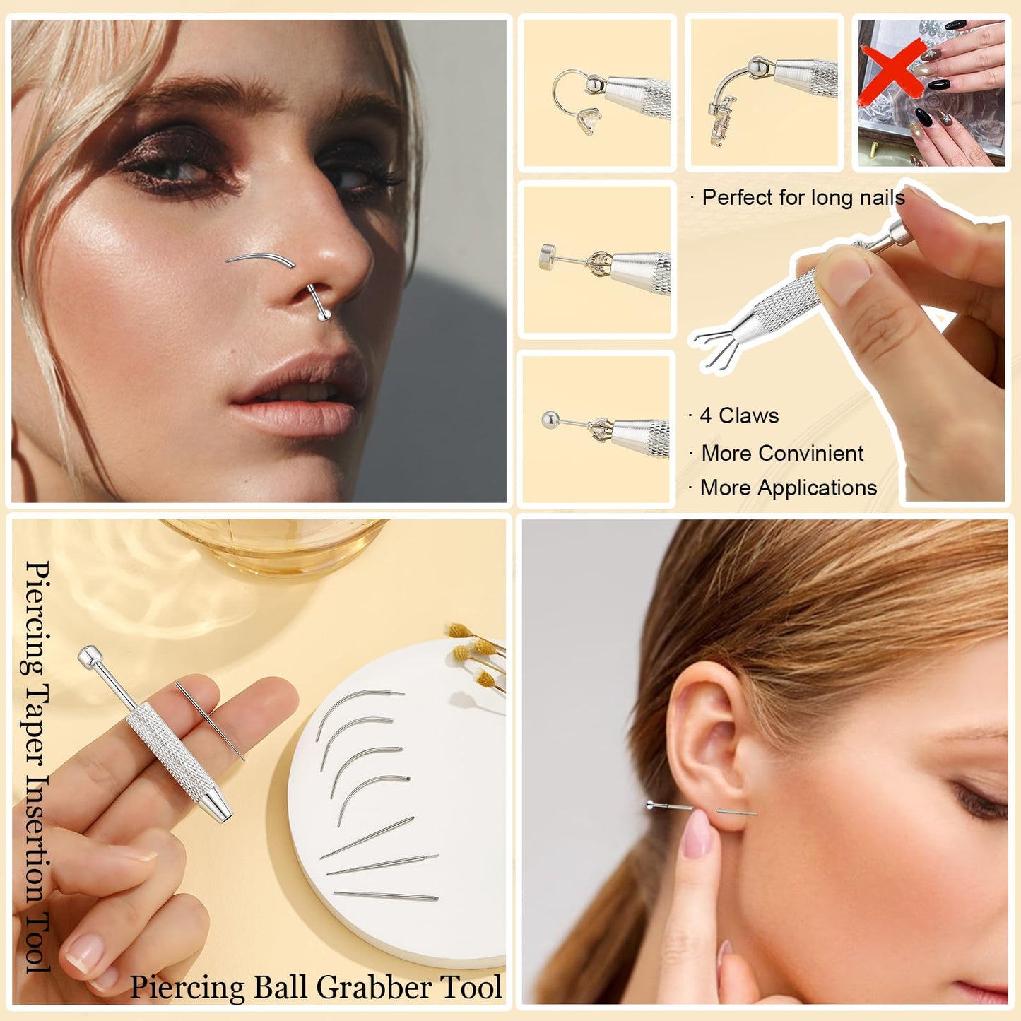 LORACOXS Piercing Taper Insertion Tool Piercing Ball Grabber Tool Kit 14G 16G 18G 20G Body Piercing Changing Tool Internal/External Threaded/Push In Piercing Threader Tool for Ear/Nose/Navel/Lip