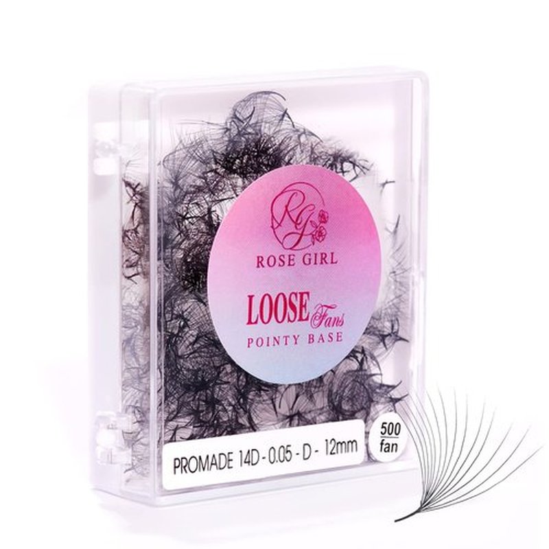 ROSE GIRL Loose Promade Fans - Natural Look Handmade Volume Eyelashes From 3D To 16D - C CC D DD Curl - False Lashes Extensions - Thickness 0.03~0.1 mm - 8~20 mm Length (14D-0.03-D (16mm))